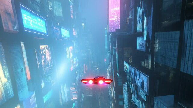 ネオンに染まる未来都市、電脳都市の静寂、ネオンビル群と仮想現実、静寂を纏うサイバー都市