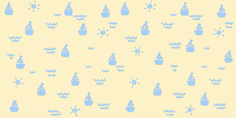 Cute pastel  Sail Boat Seamless Pattern on yellow polka dots background . Vintage Emboss Nautical Wallpaper , Seaside digital paper for kids, Coastal Nursery Pattern for Commercial Use