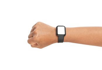 Close up man hand with smartwatch on isolated background