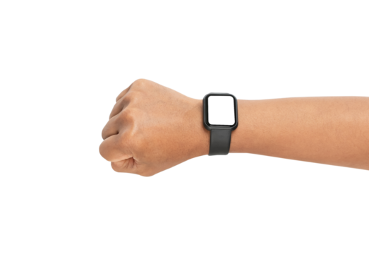 Close up man hand with smartwatch on isolated background