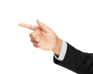 Businessman hand touching or pointing of something on isolated white background.