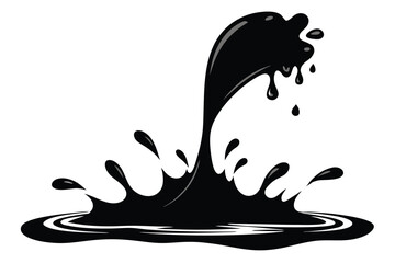 Splashing Black Liquid with Droplets and Circular Ripples | Ink, Oil, or Paint