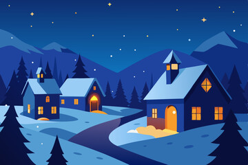 Fototapeta premium winter landscape with houses