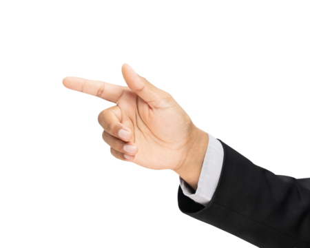 Businessman hand touching or pointing of something on isolated white background.