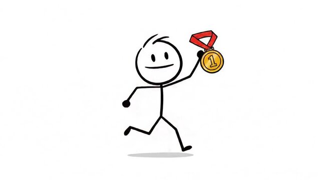 Stick figure character celebrating with gold medal