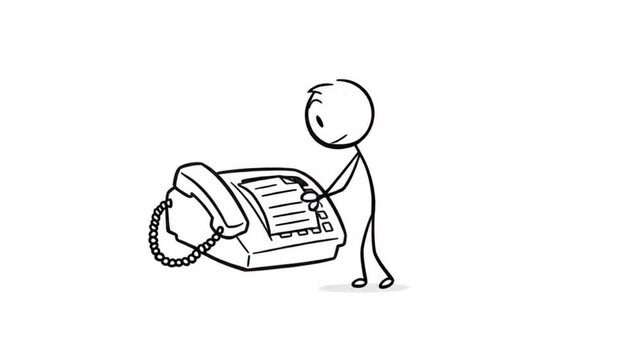 Cartoon style person using fax machine