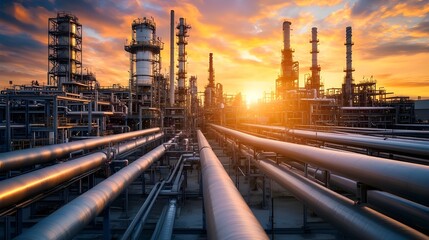 Industrial Pipes under a sunset.