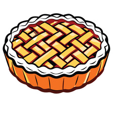 America's most popular apple pie.  Whole homemade fruit pie. Vector color realistic illustration. Pie Icon on Transparent Background.