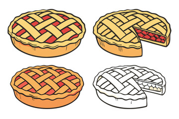 America's most popular apple pie.  Whole homemade fruit pie. Vector color realistic illustration. Pie Icon on Transparent Background.