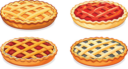 America's most popular apple pie.  Whole homemade fruit pie. Vector color realistic illustration. Pie Icon on Transparent Background.