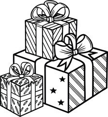 A vibrant vector illustration features a set of colorful 3D gift boxes with ribbons and bows, perfect for any holiday or celebration