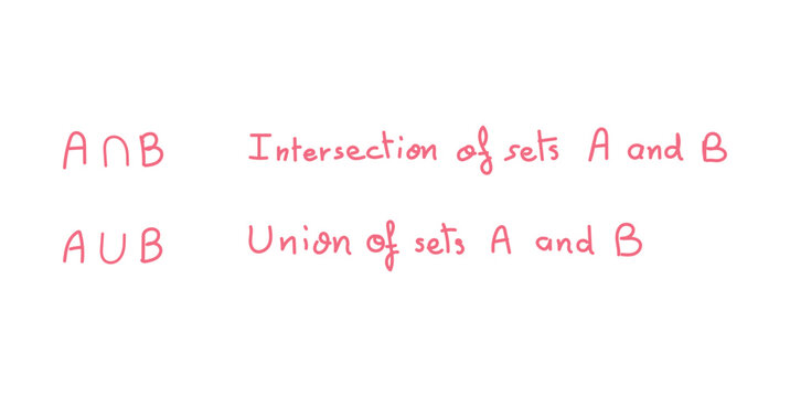 Intersection and Union of Sets A and B in Set Theory. Venn Diagram of Circles in Mathematics.