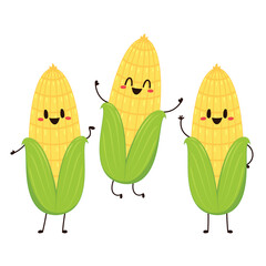 Corn cartoon vector. Cute vegetable vector character isolated on white. Corn mascot.