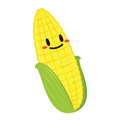 Corn cartoon vector. Cute vegetable vector character isolated on white. Corn mascot.