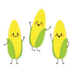Corn cartoon vector. Cute vegetable vector character isolated on white. Corn mascot.