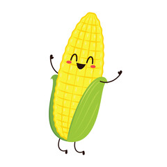 Corn cartoon vector. Cute vegetable vector character isolated on white. Corn mascot.