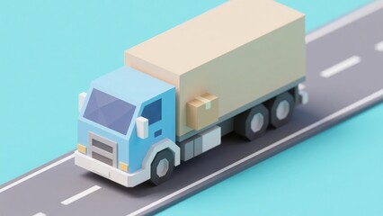 Stylized Blue Truck Transporting Cargo on a Road