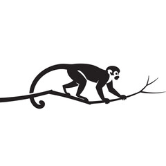 Squirrel Monkey Silhouette Elegant Vector Illustration of a Primate on a Branch