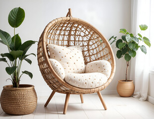 modern living room with sofa, armchair and a frame on background wall and plant in the room.