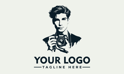 Stylish portrait illustration of a young man holding a professional DSLR camera. Photography hobby concept
