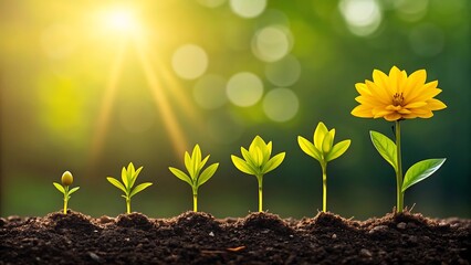 Flower growth stages from seed to bloom gardening concept