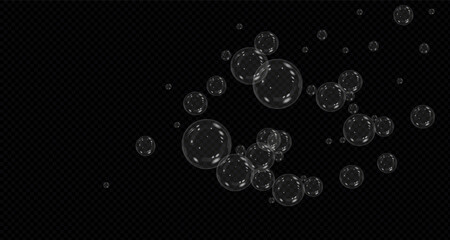 A set of colourful soap bubbles for creating designs. Isolated, transparent, realistic soap bubbles on a black background. Bubble,bulbashka. PNG