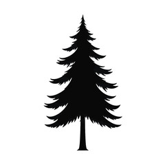 Obraz premium Minimalist Black Silhouette Pine Tree Vector Illustration with Layered Needles and Narrow Trunk Isolated on White Background Full HD