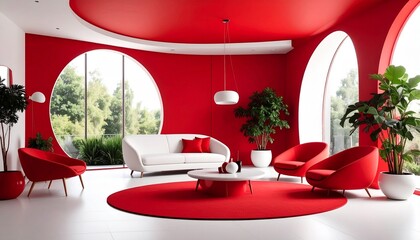 modern dining room with red chairs