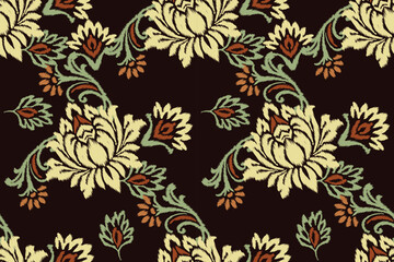 Floral Ikat embroidery pattern in ethnic Aztec style with traditional textile design. Seamless vector illustration perfect for fabric, clothing, and decoration projects.