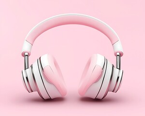 Modern Pink and White Over-Ear Headphones on Pastel Background for Music and Tech Lifestyle Design