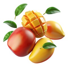 3D pile of fresh mango fruits on transparent background