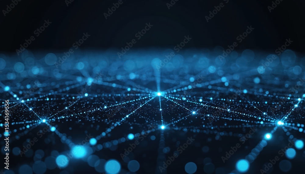 Poster Digital network connection. Abstract futuristic illustration of connected lines and dots, global network. Cyber tech background with data communication, information flow. Modern cyberspace design.