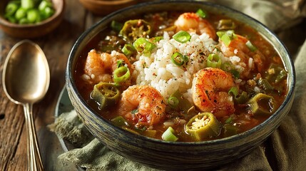 Delicious shrimp and okra gumbo with rice