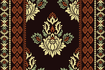 Floral Ikat embroidery pattern in ethnic Aztec style with traditional textile design. Seamless vector illustration perfect for fabric, clothing, and decoration projects.
