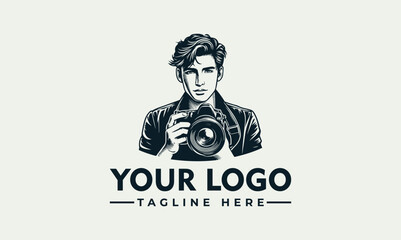 Stylish portrait illustration of a young man holding a professional DSLR camera. Photography hobby concept