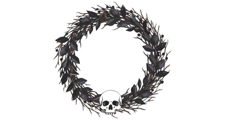 Gothic Skull Wreath with Dark Leaves