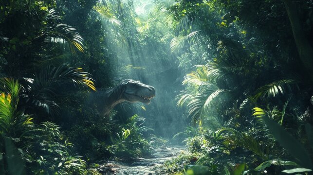 Abstract background with dinosaur in the jungle. Decorating themes about prehistoric times and nature.