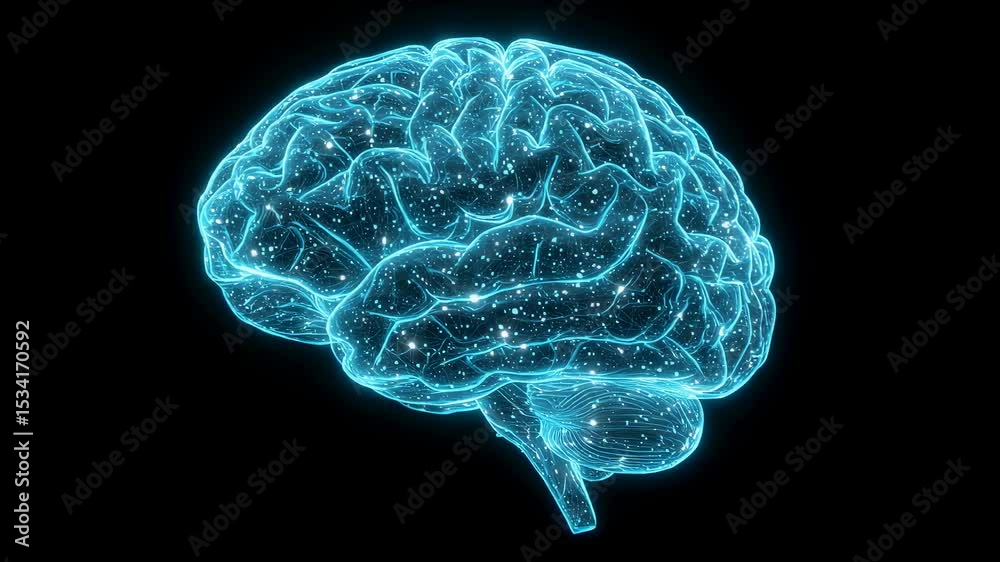 Wall mural blue glowing human brain with neural network. digital data analysis of artificial intelligence. crea