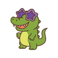 Cute Crocodile Character With Star Shaped Glasses Vector Illustration