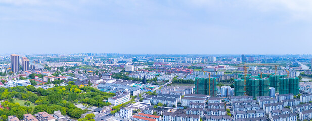 Aerial view of Shanghai Sijing Ancient Town on sunny day, One of the most famous ancient towns in...