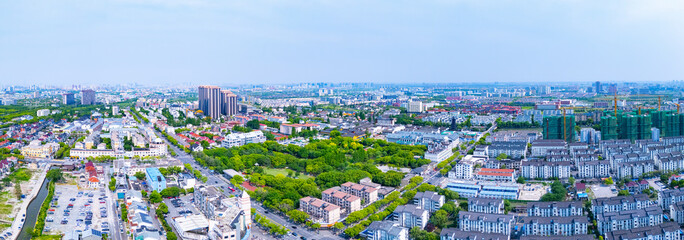Aerial view of Shanghai Sijing Ancient Town on sunny day, One of the most famous ancient towns in Shanghai.
