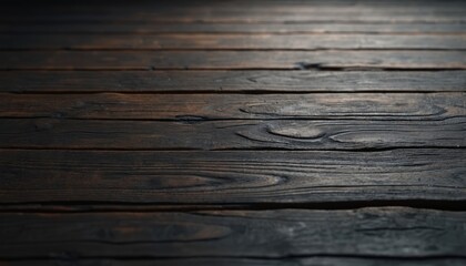 Obraz premium Illustration of dark wood background with wooden planks. Brown, black tones, macro perspective with clear details. 3d rendering of wooden table surface for backgrounds. Ideal for product photography