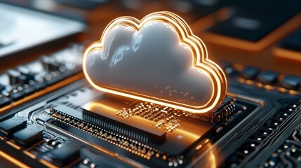 Glowing Cloud Icon on Circuit Board Abstract Technology Image