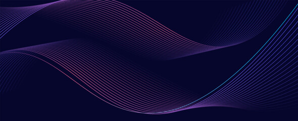Dark abstract background with glowing wave. Shiny moving lines design element. Modern purple blue gradient flowing wave lines. Futuristic technology concept. Vector illustration. eps 10