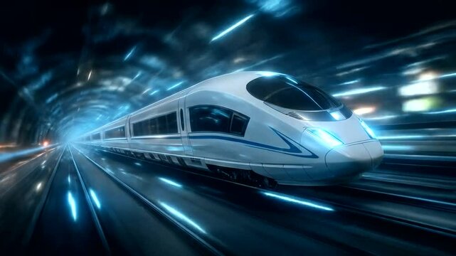 High-speed train moving through a tunnel