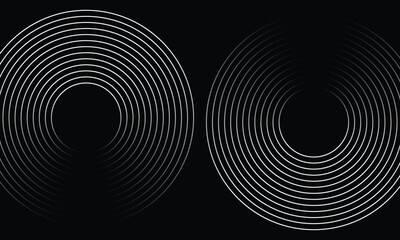 Obraz premium Abstract digital background with two white concentric circle designs on a black gradient surface. Perfect for tech themes, digital art, or futuristic design compositions.