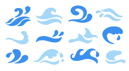 Abstract blue ocean waves logo flat icons set