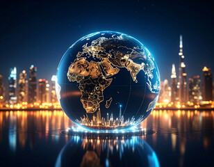 Transparent Iridescent Glass Earth Globe Highlighting UAE and Surrounding Continents