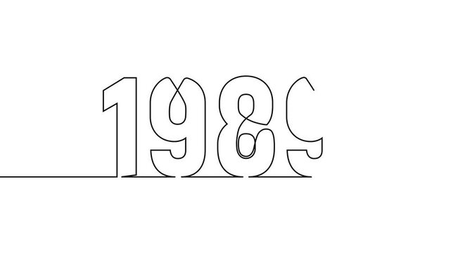 1989 new year continuous line art clip self drawing animation on white black background. single one line art written outline sketch illustration 1989 year numbers video