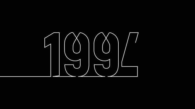 1994 new year continuous line art clip self drawing animation on white black background. single one line art written outline sketch illustration 1994 year numbers video